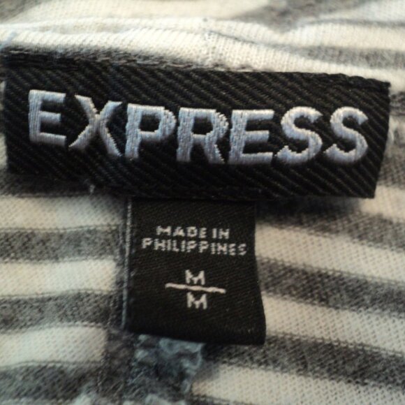 Express T-Shirt Women's Size M Gray and White Stripes Cap Sleeves Scoop Neck - Picture 3 of 3